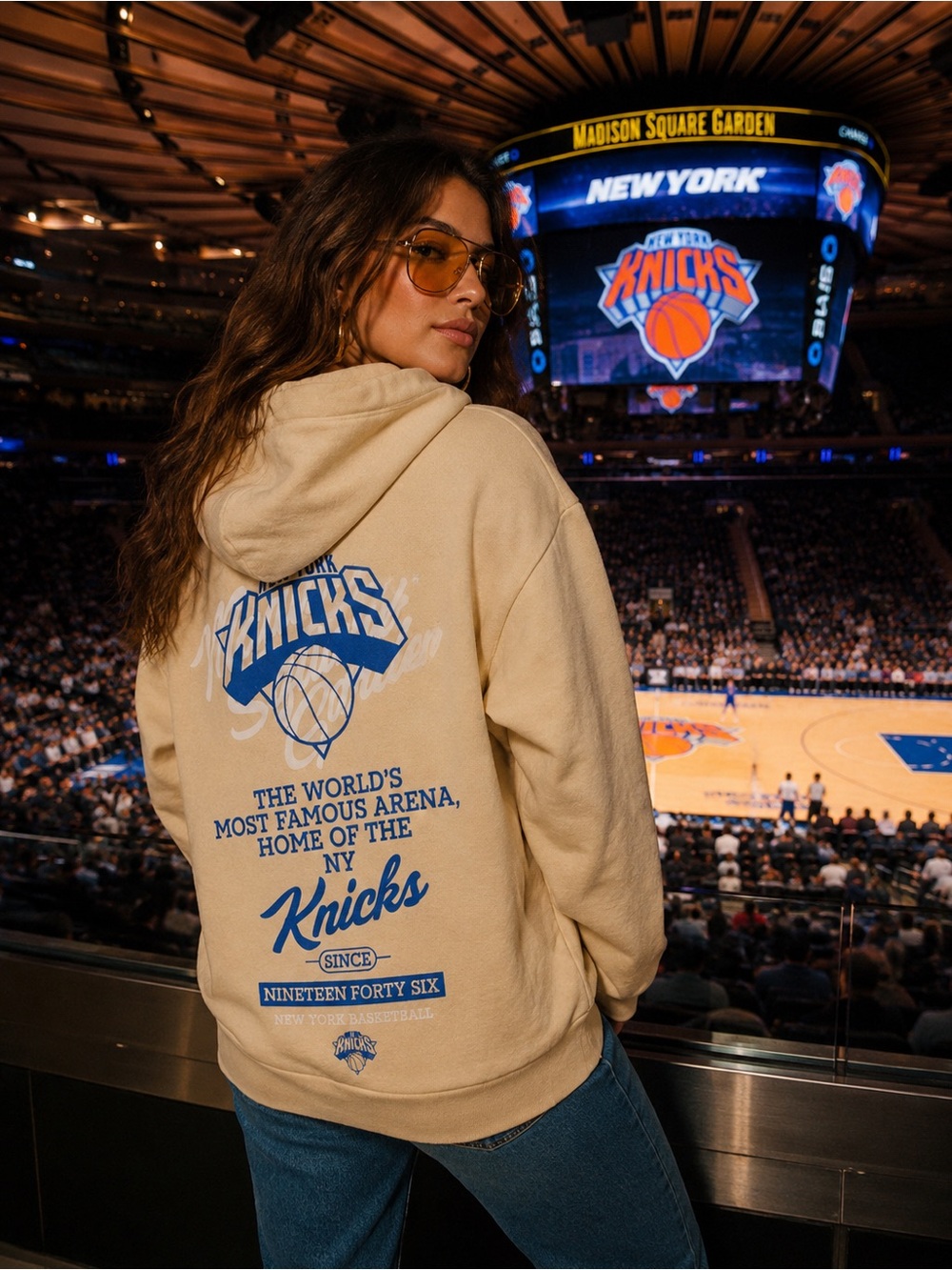 Anthropologie Beige NY Knicks Graphic Hoodie